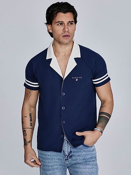 Siksilk Kurzarmhemd SikSilk Herren Marineblaues Retro Resort Hemd günstig online kaufen