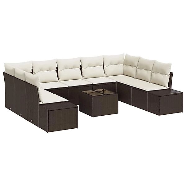 vidaXL Garten-Sofa-Set mit Kissen 10-Tlg Braun Poly Rattan 3347228 günstig online kaufen