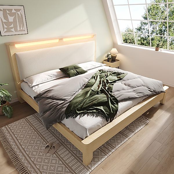 Ulife Holzbett Doppelbett mit Stauraum-Kopfteil und günstig online kaufen