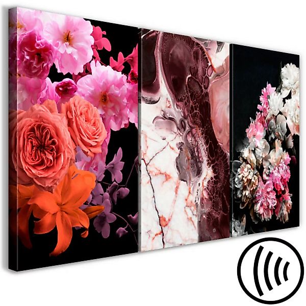 Wandbild Bunte Eleganz - üppige Blumen und Vegetation in der Marmorkomposit günstig online kaufen