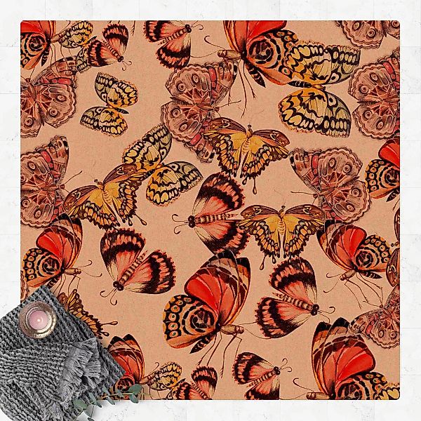 Kork-Teppich Schwarm von Schmetterlingen Pfauenauge günstig online kaufen