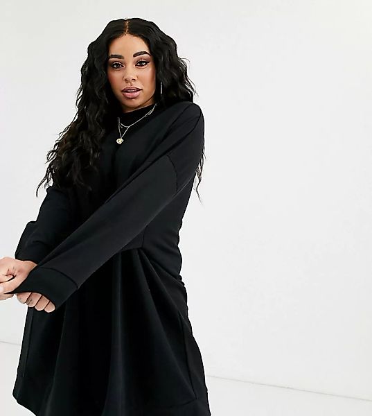 ASOS DESIGN Curve – Schwarzes Oversized-Sweatshirt-Kleid günstig online kaufen