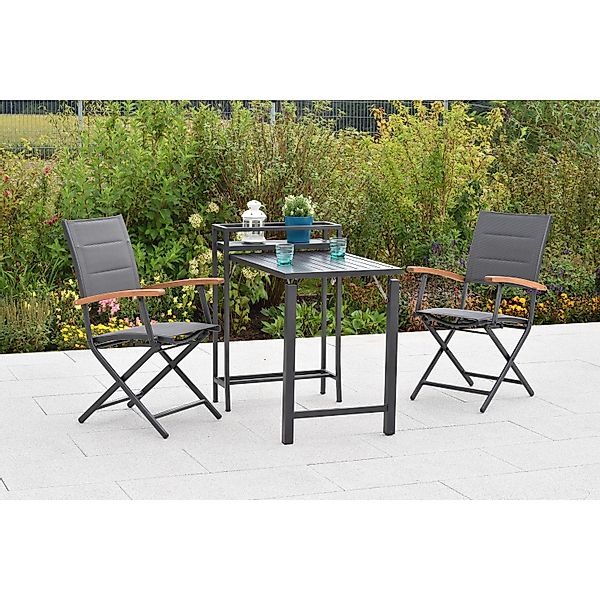Merxx Paxos Set 3-tlg. 2 Klappsessel Balkonklapptisch Aluminium/Textil/Akaz günstig online kaufen