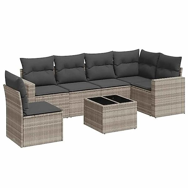 vidaXL 7-Tlg Garten-Sofagarnitur mit Kissen Hellgrau Poly Rattan 3251379 günstig online kaufen