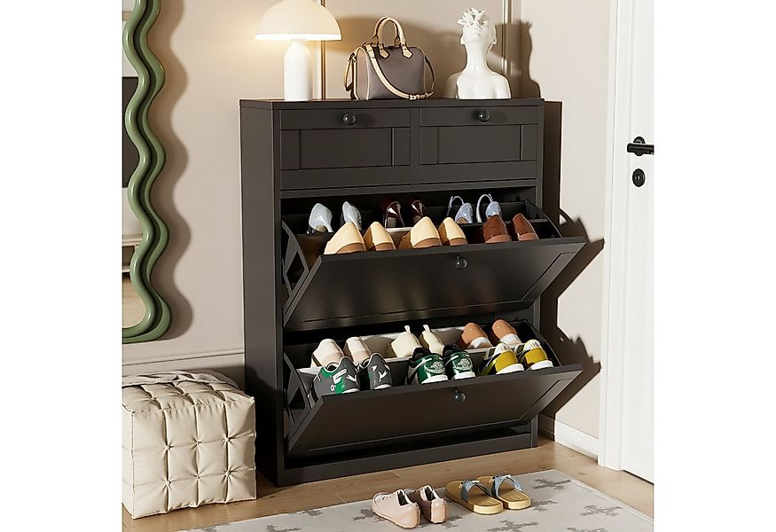 VOWNER Schuhschrank mit 2 Klappen, Einstellbarer Schmal Schuhregal, 80 x 24 günstig online kaufen