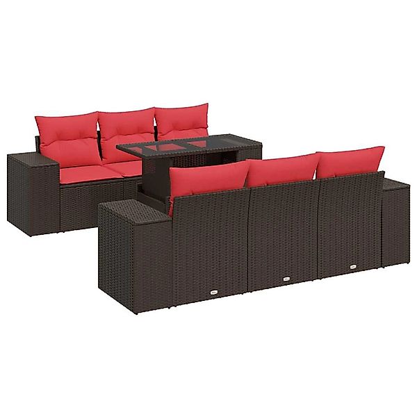 vidaXL 7-Tlg Garten-Sofagarnitur mit Kissen Braun Poly Rattan Akazie 332674 günstig online kaufen