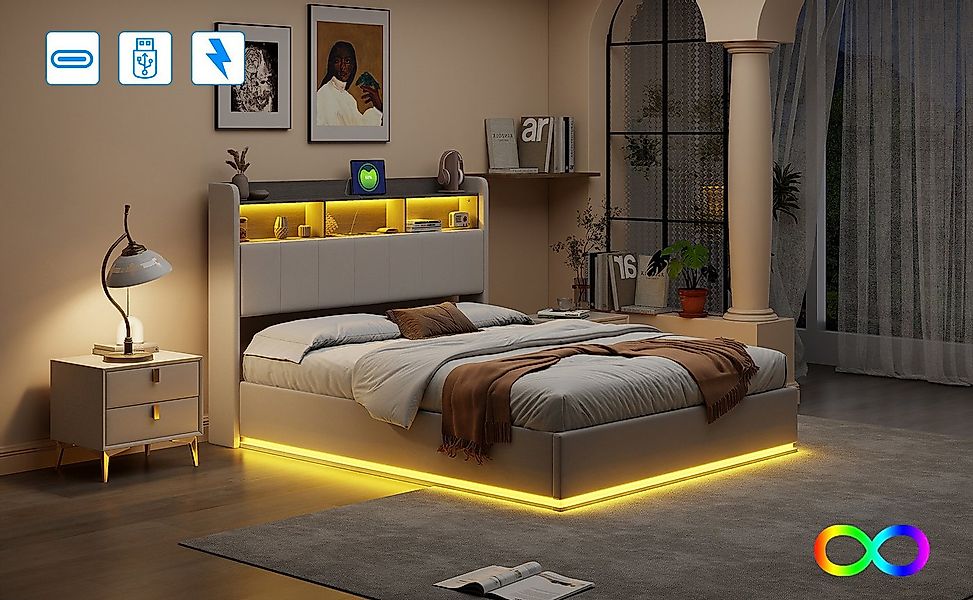Furnishings Home Polsterbett Stauraumbett Doppelbett LED (Hydraulisch hebba günstig online kaufen