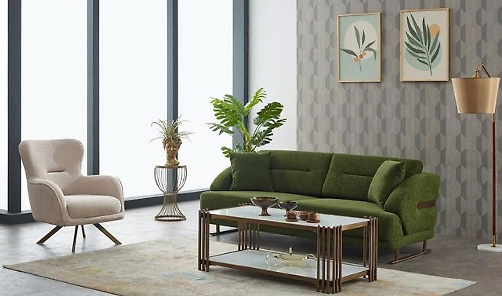 JVmoebel Sofa Polstersofa Couchgarnitur Dreisitzer Sessel Grün Couch Stoffs günstig online kaufen