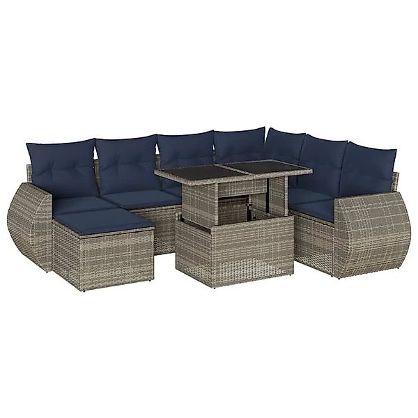 vidaXL 8-Tlg Gartensofa-Set mit Kissen Grau Polyrattan 3268701 günstig online kaufen