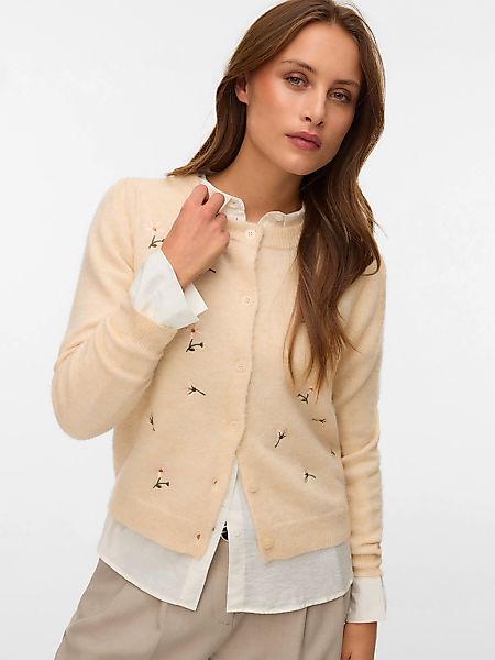 Vero Moda Strickjacke "VMFIORELLA EMB LS O-NECK SHORT CARD BOO" mit Blumens günstig online kaufen