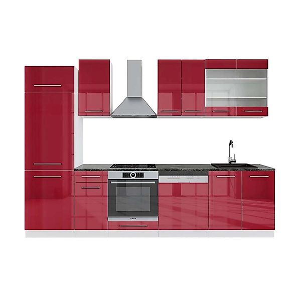 Vicco Fame-Line Küchenzeile Bordeaux Hochglanz/Weiß 300 cm AP Anthrazit ohn günstig online kaufen