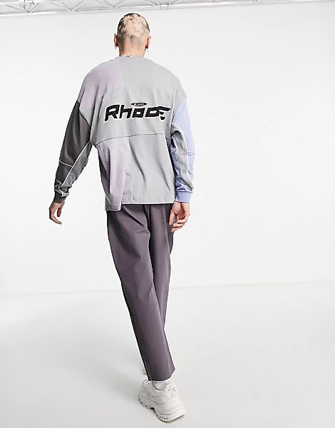 ASOS DESIGN – Langärmliges Oversize-T-Shirt mit Farbblock-Desing in Grau un günstig online kaufen