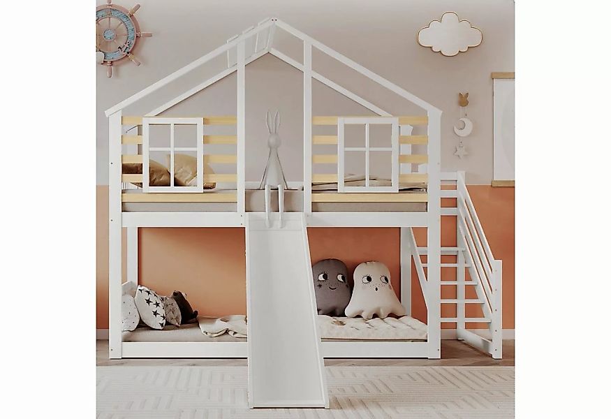 OKWISH Etagenbett Kinderbetten Holzbett Einzelbett Gästebett, Blockhaus Kin günstig online kaufen