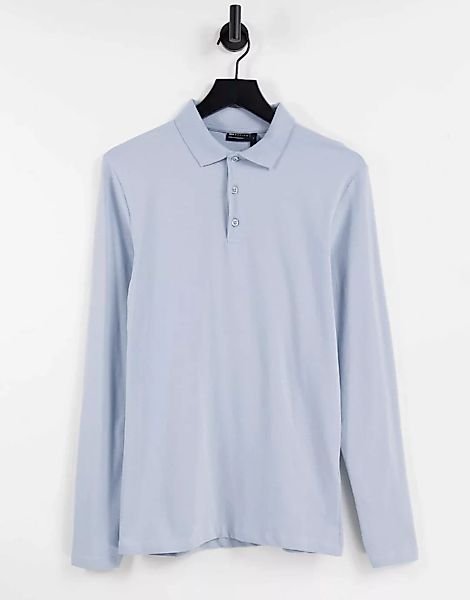 ASOS DESIGN – Langärmliges Muskel-Poloshirt aus Jersey in Blau günstig online kaufen