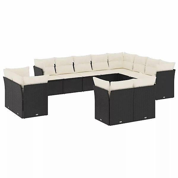 vidaXL 12-tlg Garten-Sofagarnitur mit Kissen Schwarz Poly Rattan Modell 17 günstig online kaufen