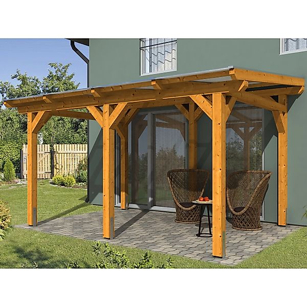 Skan Holz Terrassenüberdachung Siena 434 x 350 cm Leimholz Eiche hell günstig online kaufen