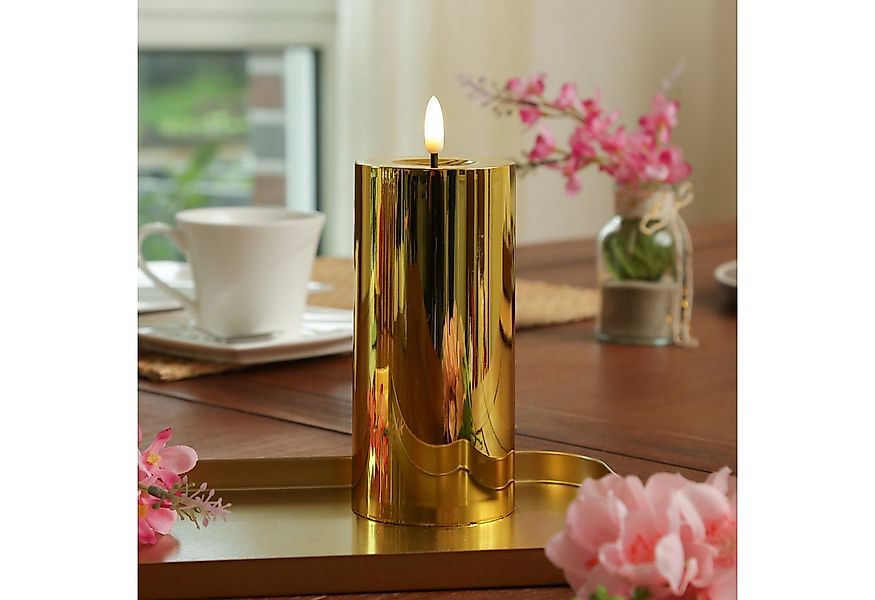 MARELIDA LED-Kerze gold glänzend festliche Kunststoff Stumpenkerze Timer H: günstig online kaufen