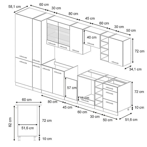 Vicco Küchenzeile Fame-Line, Dunkelgrau/Anthrazit, 355 cm, günstig online kaufen