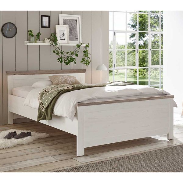 Landhausbett in Weiß Pinienfarben günstig online kaufen