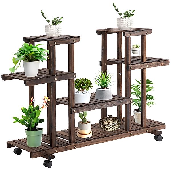 Outsunny Blumenständer Vierstufig Massivholz Verkohlt 123,5 x 33 x 80 cm günstig online kaufen