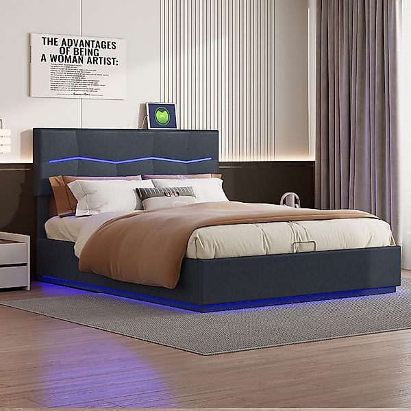 FUROKOY Polsterbett Doppelbett Stauraumbett mit USB+Type günstig online kaufen