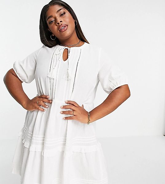 Vero Moda Curve – Kurzes Hängerkleid aus Bio-Baumwolle in Weiß zum Binden a günstig online kaufen