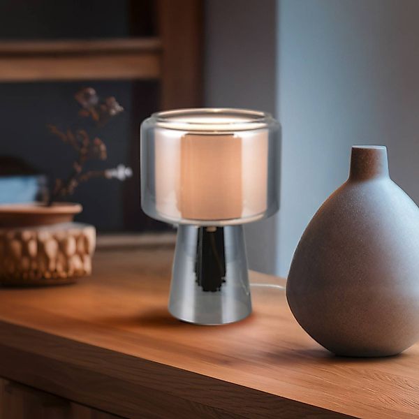 Tischlampe Rocka, chrom, Höhe 29 cm, Glas/Stoff günstig online kaufen