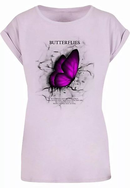 Merchcode T-Shirt Merchcode Damen Ladies Butterflies Extended Shoulder Tee günstig online kaufen