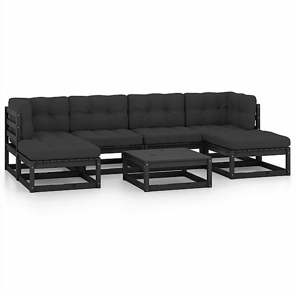 7-tlg. Garten-lounge-set Mit Kissen Schwarz Massivholz Kiefer günstig online kaufen