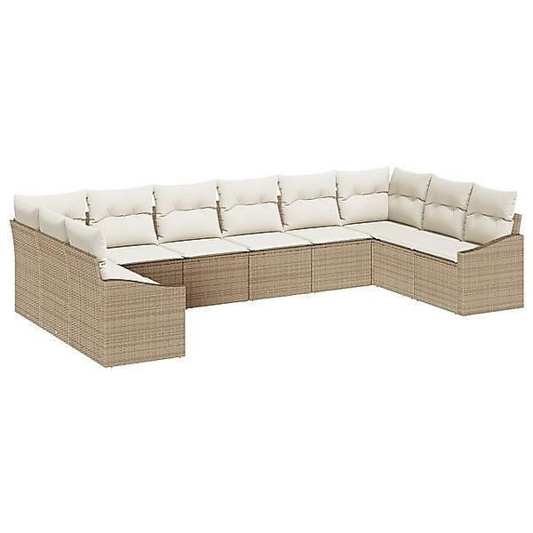 vidaXL Loungesofa 10-teilige Garten-Essgruppe mit Kissen Beige Poly Rattan, günstig online kaufen