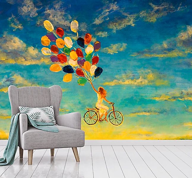 A.S. Création Vliestapete »Fototapete Frau mit Fahrrad & Ballons« matt stru günstig online kaufen