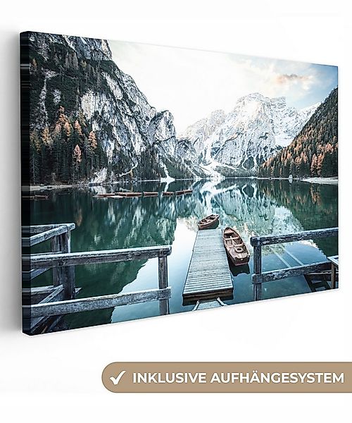 OneMillionCanvasses® Leinwandbild Natur - Berge - Schnee - Wald - Boot, Fot günstig online kaufen