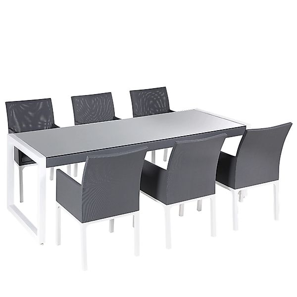 Beliani Gartentisch Set Grau Weiss 90x210x91 günstig online kaufen