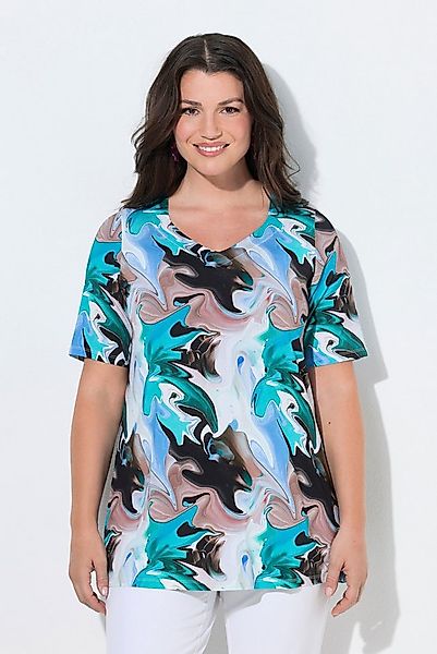 Ulla Popken T-Shirt Slinky-Shirt Marmor-Design Herzausschnitt Halbarm günstig online kaufen