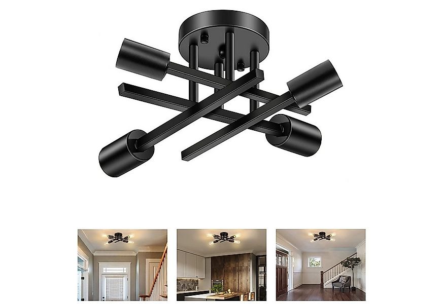 MUPOO LED Deckenleuchte Vintage Retro LED Deckenlampe aus Metall Schwarz E2 günstig online kaufen