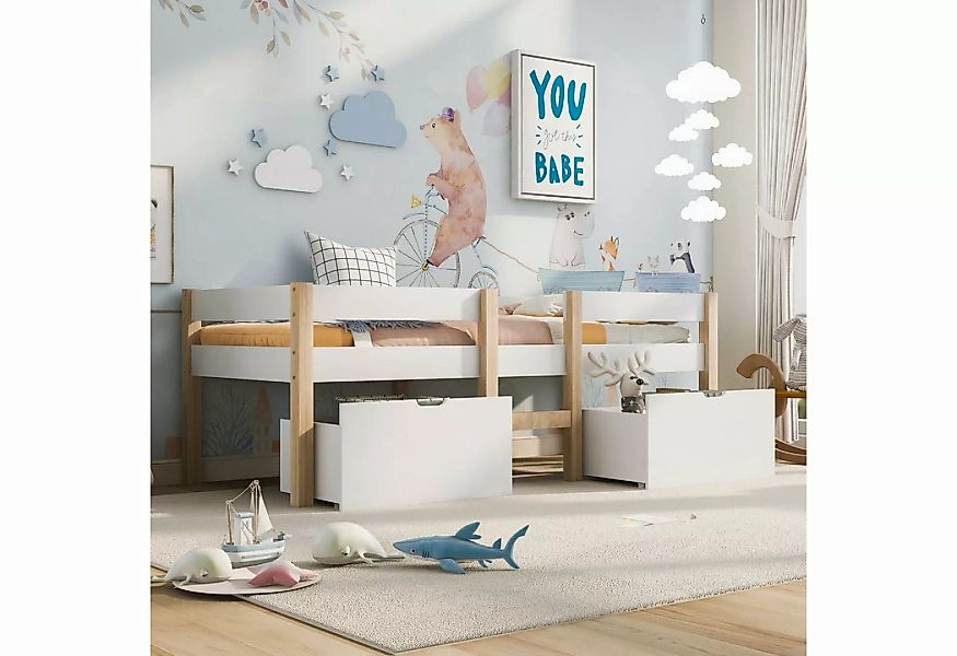 Odikalo Kinderbett mit/ohne Schublade, Rausfallschutz, Kiefernholz,90x200, günstig online kaufen