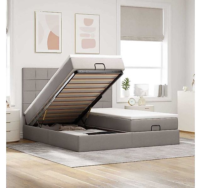 vidaXL Bett, Ottoman-Bett mit Matratzen & LEDs Taupe 200x200 cm Stoff günstig online kaufen