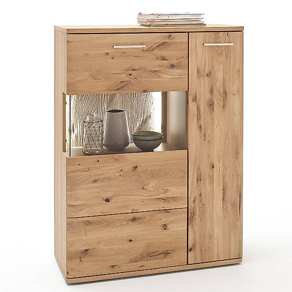 Vitrinen-Highboard SAMARA-05 Asteiche Bianco massiv - B/H/T: 90/122/37cm günstig online kaufen