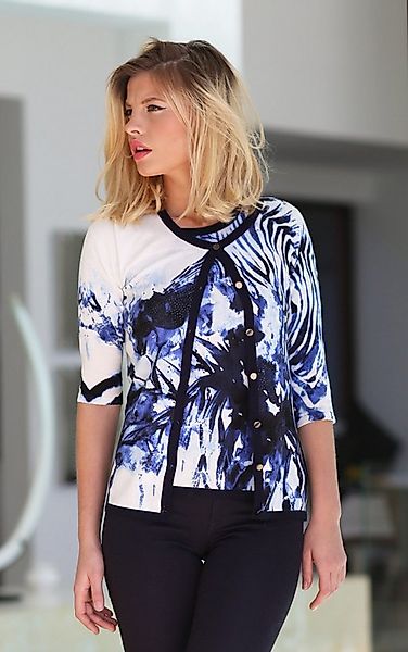Passioni 2-in-1-Strickjacke Twinset mit 3/4 Arm und abstraktem Zebraprint günstig online kaufen