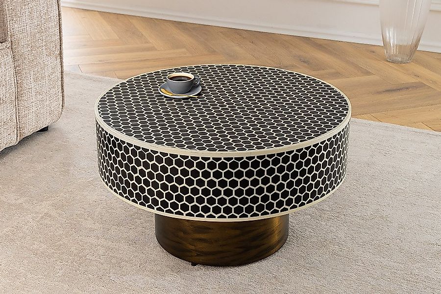 riess-ambiente Couchtisch HARMONY NATURE 60cm schwarz/weiß - Inlay, Blickfa günstig online kaufen