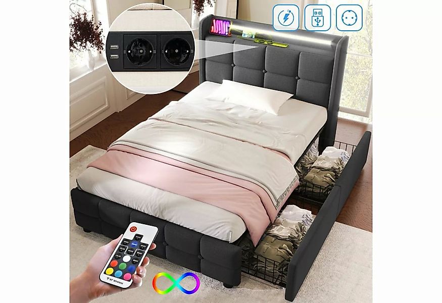 Ulife Polsterbett Stauraumbetten Doppelbett mit LED-Beleuchtung,USB Ladefun günstig online kaufen