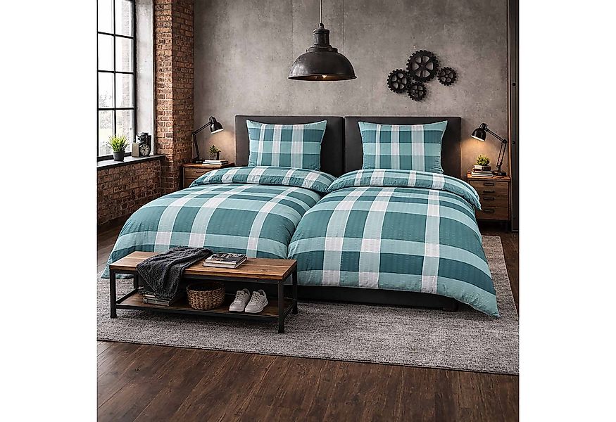 Casa Colori Bettwäsche Seersucker Bettwäsche 135x200 Reißverschluss Türkis günstig online kaufen