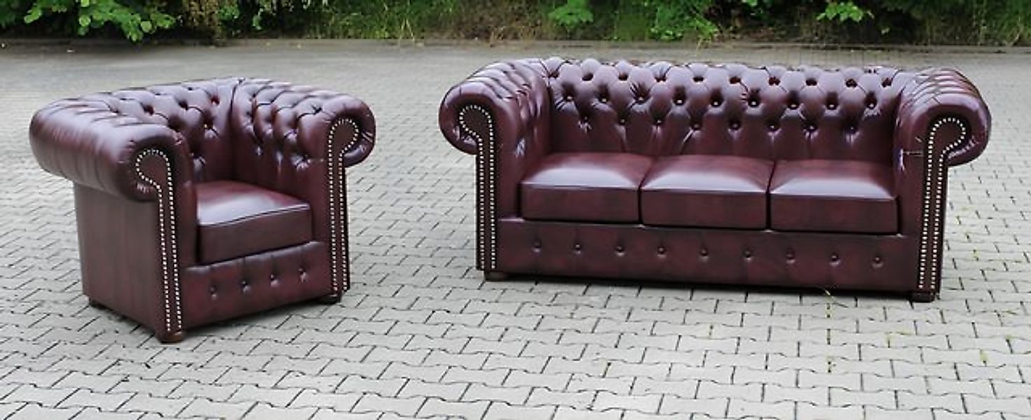 Xlmoebel Sofa Sofa-Set 3+1 Chesterfield Ledersofa Couch Englische Polstersi günstig online kaufen