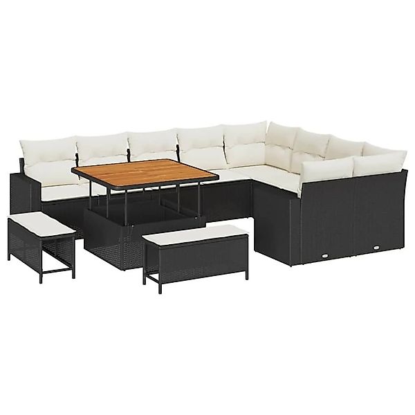 vidaXL Gartensofa-Set mit Kissen 13 Stk Schwarz und Creme Poly-Rattan 33635 günstig online kaufen