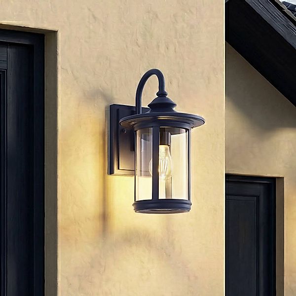 Lindby Außenwandleuchte Zayn, blau, Glas, Höhe 33 cm, IP23 günstig online kaufen