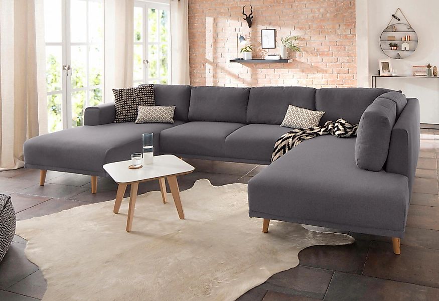 Home affaire Wohnlandschaft »Lasse U-Form« im scandinavischem Stil mit Holz günstig online kaufen