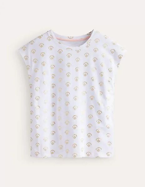 Louisa Flammgarn-T-Shirt mit Druck Damen Boden, Weiß, Winziger Zweig Folie günstig online kaufen