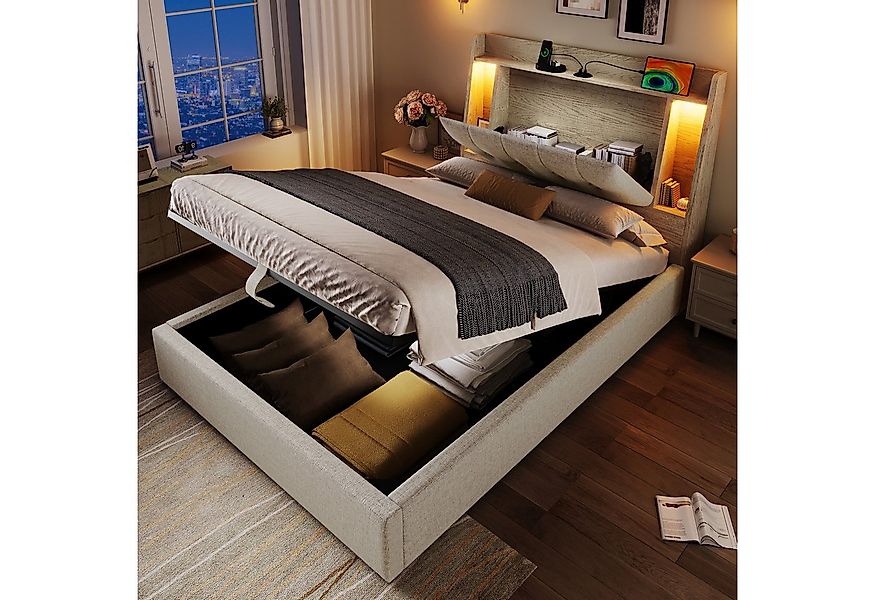 Merax Polsterbett 90x200cm mit LED, USB & Typ-C Ladeanschluss (LED mit Touc günstig online kaufen