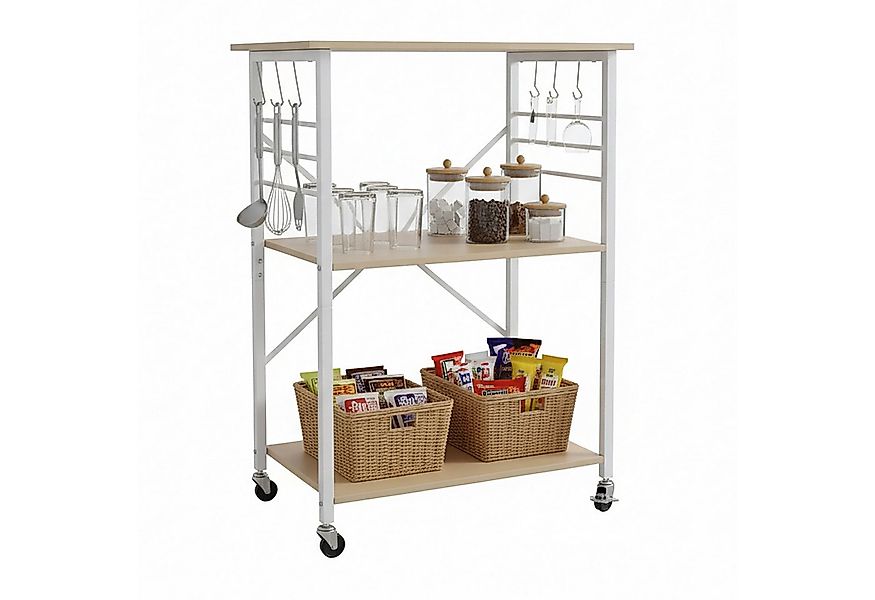 relaxdays Küchenwagen 3 Ebene, Hellbraun-Weiß günstig online kaufen