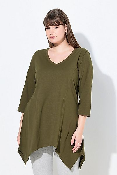 Ulla Popken T-Shirt Shirt Zipfelsaum V-Ausschnitt 3/4-Arm Biobaumwolle günstig online kaufen